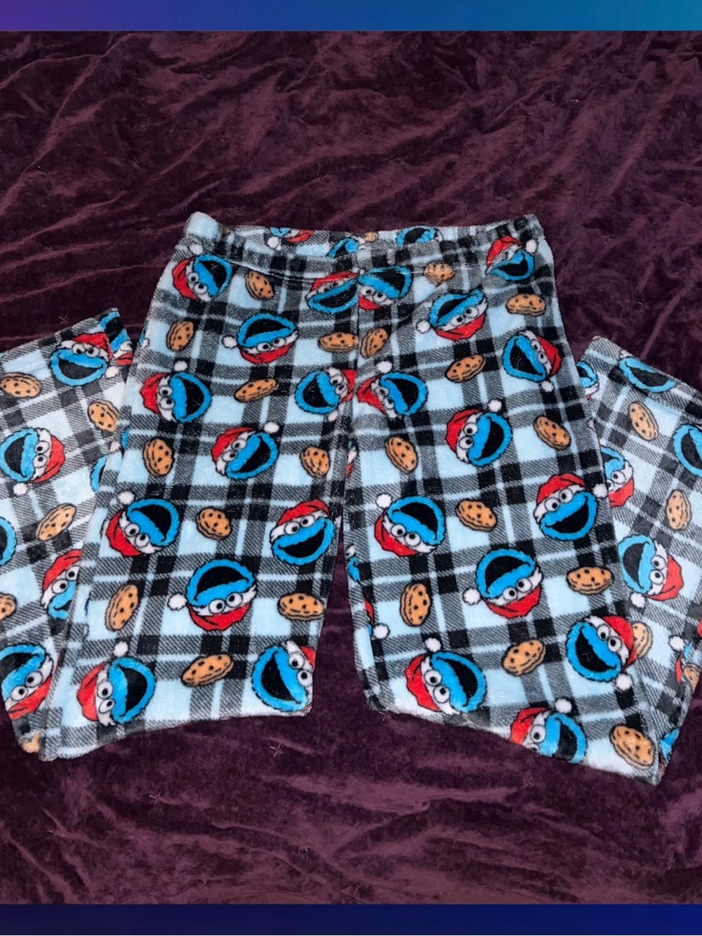 Sesame Street New Cookie Monster Christmas Holiday Womens Fuzzy Pajama Pants